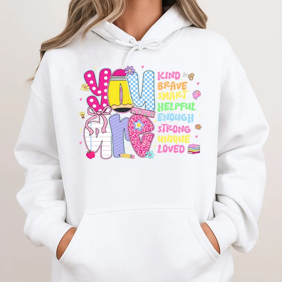 You Are Enough Hoodie | Inspirational Back to School Graphic Tee | Soft Cotton Shirt | Motivational Gift for Teachers & Students