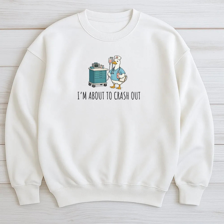Silly Goose Nurse Sweatshirt | Funny 'Crash Out' Cartoon Goose Design | Premium Cotton Tee | Gift for Night Shift Nurse & CNA