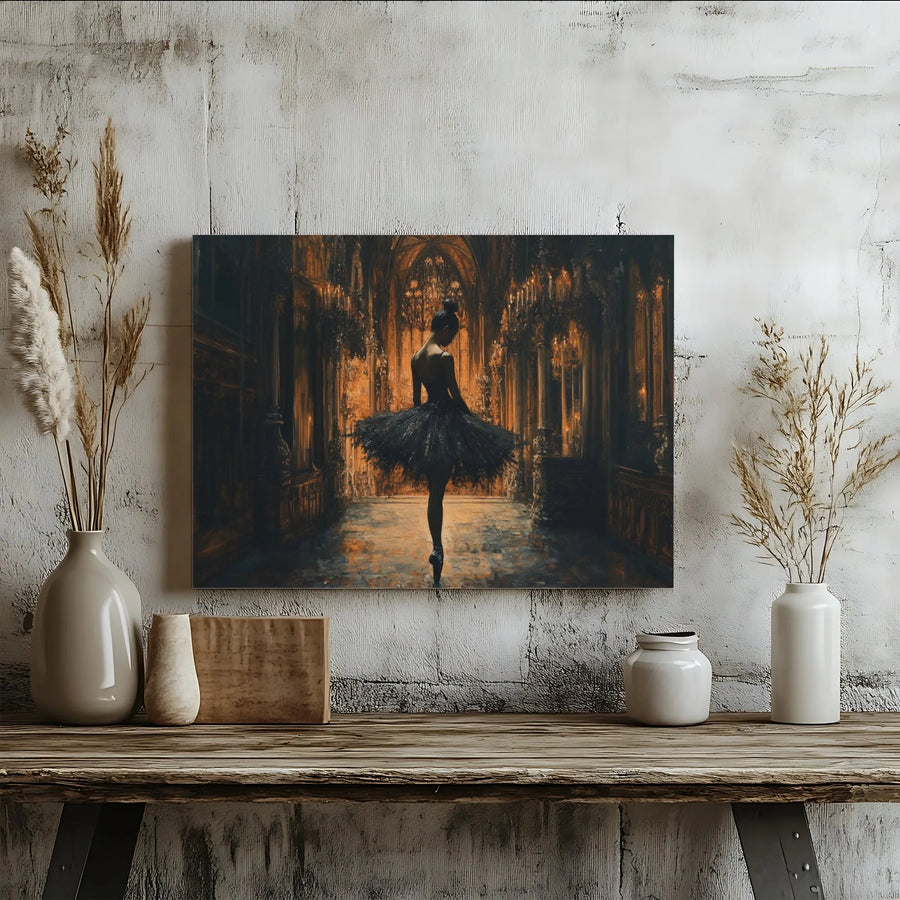 Black Ballerina Wall Art | Gothic Ballroom Dancer Canvas Print | Gallery Quality 1.25-inch Profile | Elegant Home Decor Gift for Dance Lovers