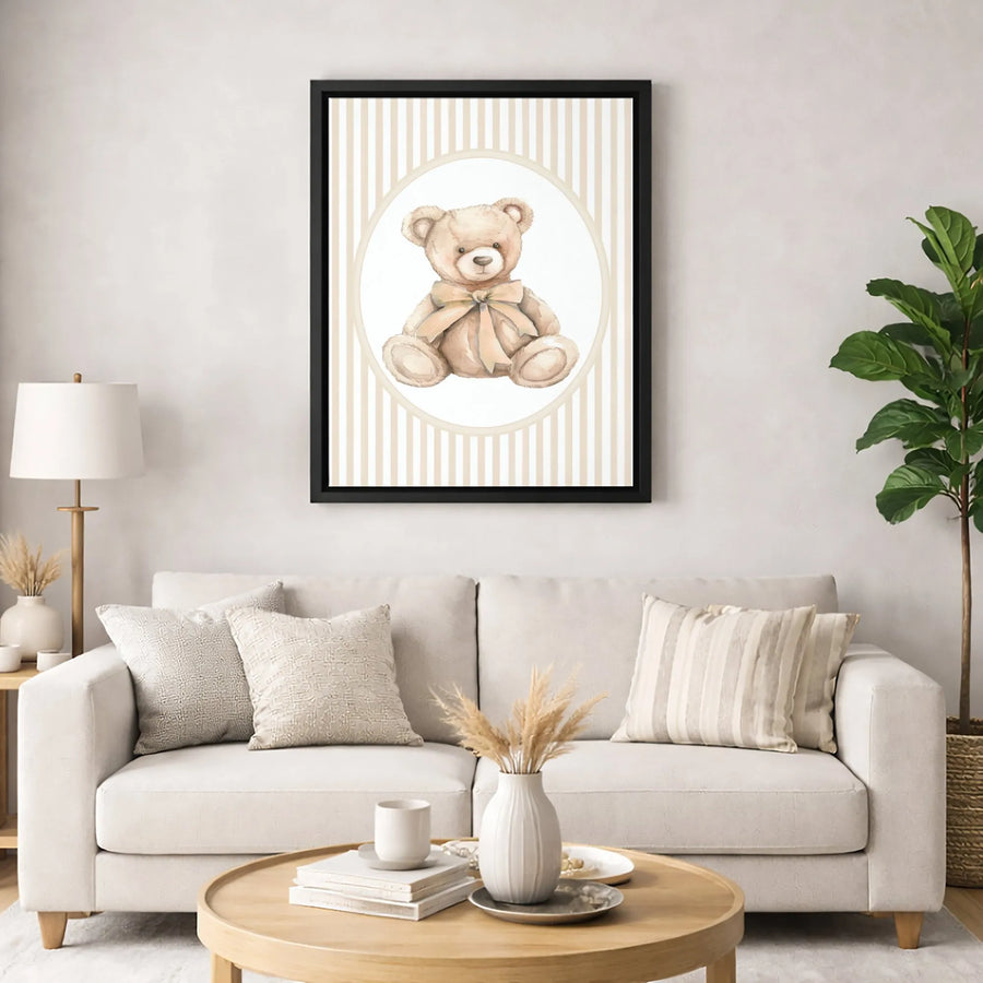 Watercolor Teddy Bear Canvas Art | Cute Nursery Wall Decor | Premium Fade-Resistant Print | Neutral Beige Nursery Decor Gift