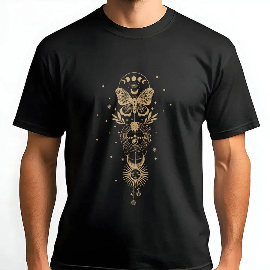Celestial Moth T-Shirt | Vintage Sun Moon and Eye Graphic | Premium Soft Cotton | Boho Astrology Gift for Women