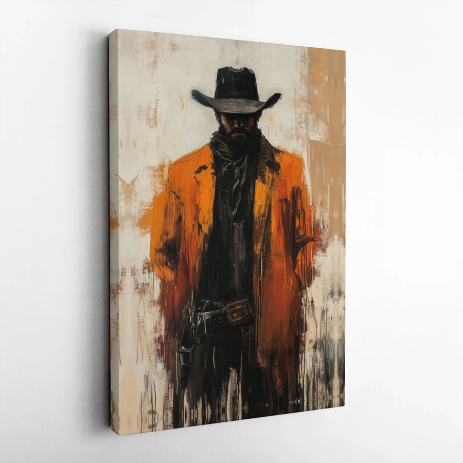 Western Cowboy Canvas Wall Art | Modern Painterly Artwork | Premium Gallery Wrapped Canvas | Southwestern Man Cave Decor Gift