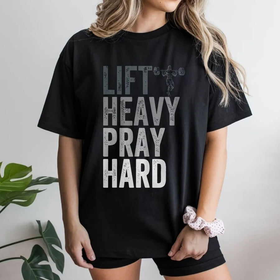 Lift Heavy Pray Hard T-Shirt | Christian Faith Weightlifting Graphic | Premium Cotton | Gym Motivation Gift for Men & Bodybuilders