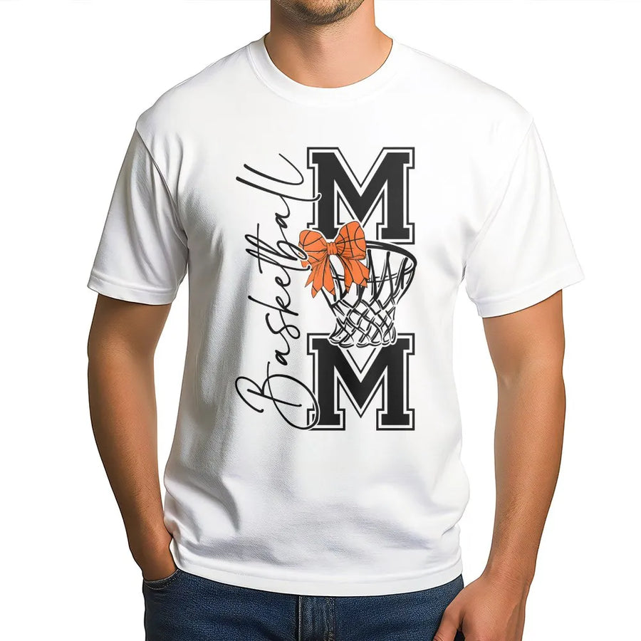 Basketball Mom T-Shirt | Sporty Bow Graphic Design | Premium Cotton Tee | Game Day Outfit Gift for Basketball Mama