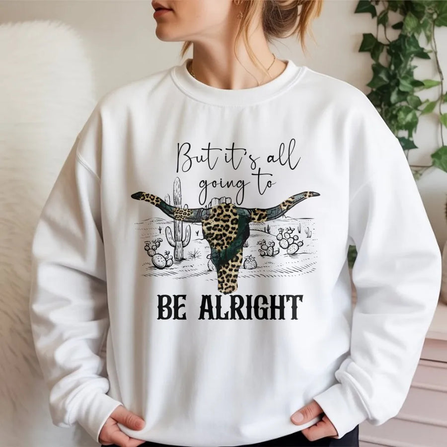 Western Longhorn Sweatshirt | Desert Cactus Leopard Print Design | Premium Cotton-Poly Blend | Boho Country Gift For Women