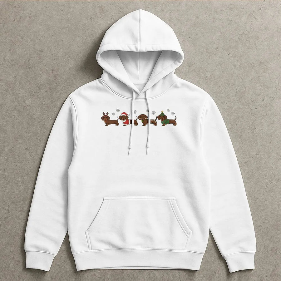 Dachshund Christmas Hoodie | Festive Wiener Dog Graphic Print | Premium Soft Cotton Blend | Cute Dog Lover Holiday Gift Idea For Men And Women