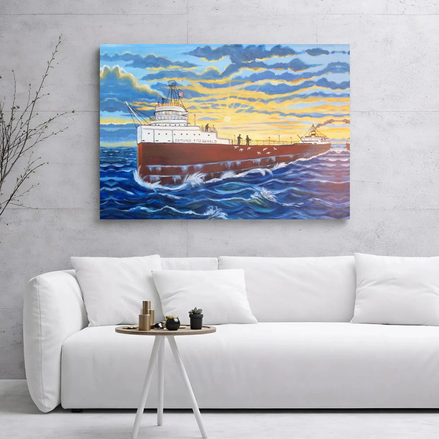 Edmund Fitzgerald Ship Canvas Art | Great Lakes Maritime Wall Decor | Premium 1.25" Gallery Wrap | Gift for Nautical History Collectors