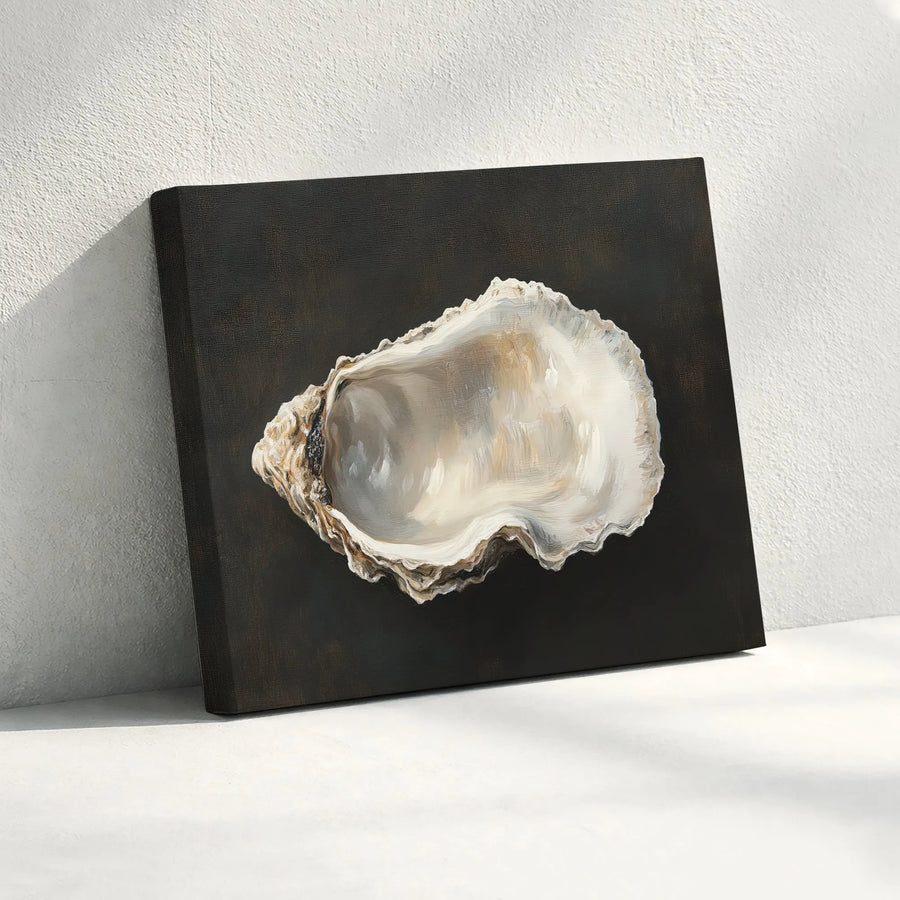 Oyster Shell Canvas Wall Art | Modern Coastal Decor | Premium Thick Gallery Wrap | Beach House Kitchen Art Gift