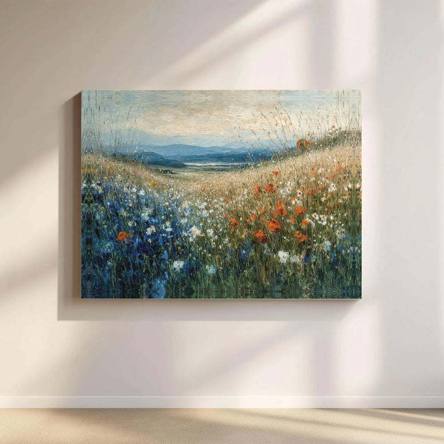 Wildflower Meadow Landscape Canvas Wall Art | Impressionist Floral Field Print | Premium 1.25 Inch Gallery Wrap | Botanical Home Decor Gift