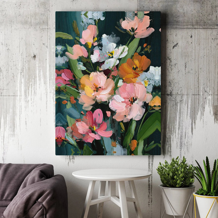 Textured Floral Canvas Art | Vibrant Botanical Painting Print | Premium Gallery Wrap | Modern Farmhouse Living Room Decor Gift