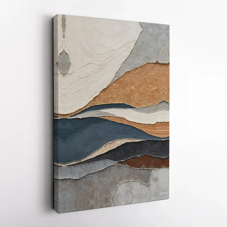 Abstract Layered Landscape Canvas Wall Art | Earth Tone Textured Modern Print | 1.25 Inch Gallery Wrap | Premium Decor for Living Room Office