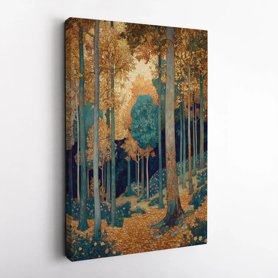 Enchanted Forest Canvas Wall Art | Art Nouveau Woodland Scene | Premium Gallery Wrap Print | Living Room & Bedroom Decor Gift