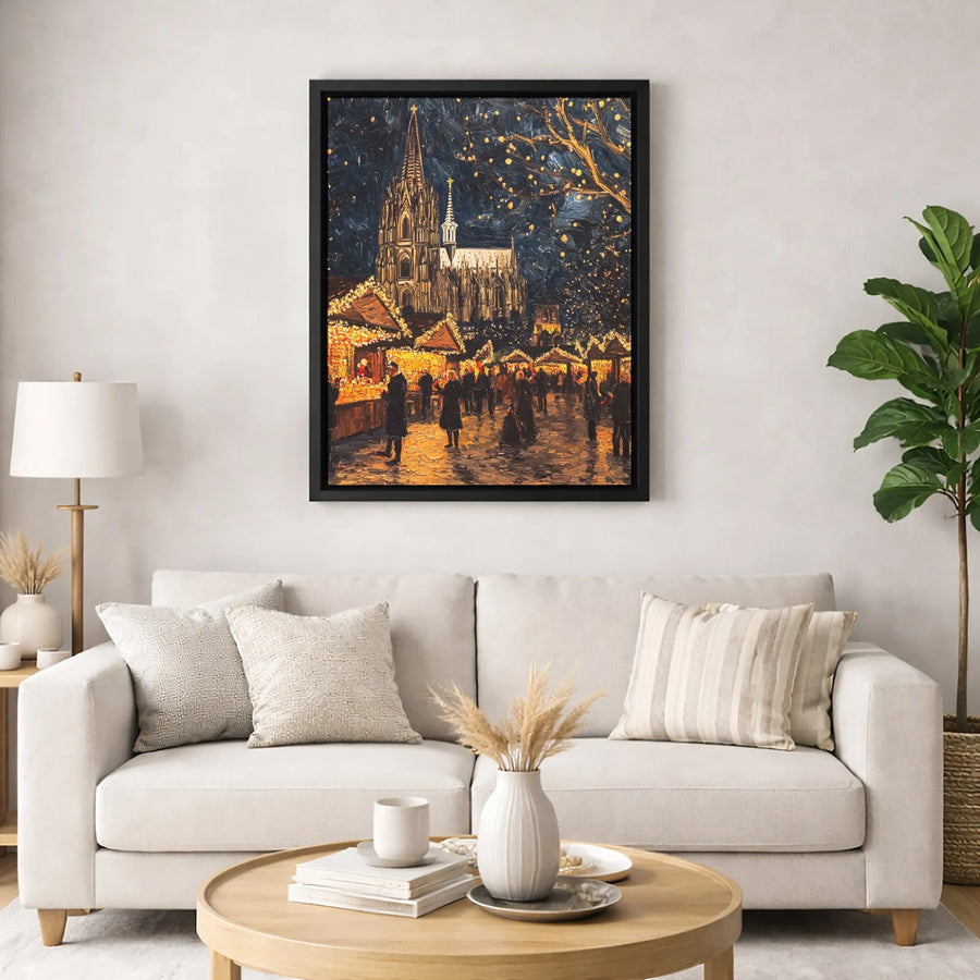Cologne Cathedral Christmas Market Canvas Art | Impressionist Winter Holiday Print | Premium Gallery Wrap Wall Decor | German Festive Travel Gift