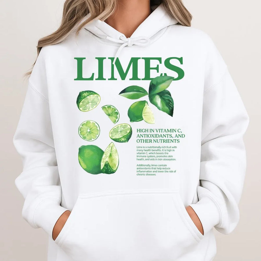 Botanical Lime Hoodie | Y2K Aesthetic Fruit Graphic | Premium Cotton Tee | Gift for Foodies and Health Enthusiasts