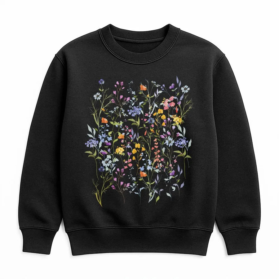 Wildflower Botanical Sweatshirt | Vintage Pressed Flowers Graphic | Premium Cotton-Blend Sweatshirt | Boho Cottagecore Gift for Gardener