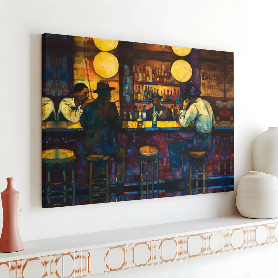 African American Bar Scene Canvas | Soulful Jazz Club Art | Premium 1.25-Inch Gallery Wrap | Cultural Wall Decor for Home Office