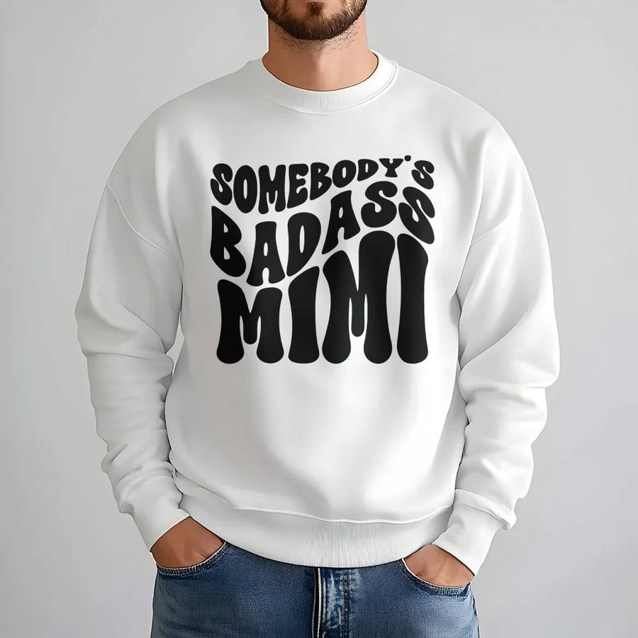 Badass Mimi Sweatshirt | Retro Wavy Text Graphic | Premium Soft Pullover | Funny Mothers Day Gift for Grandma