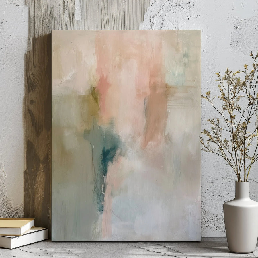 Abstract Canvas Wall Art | Blush Pink and Sage Green Minimalist Decor | Gallery Wrapped Premium Print | Modern Neutral Home Office Gift