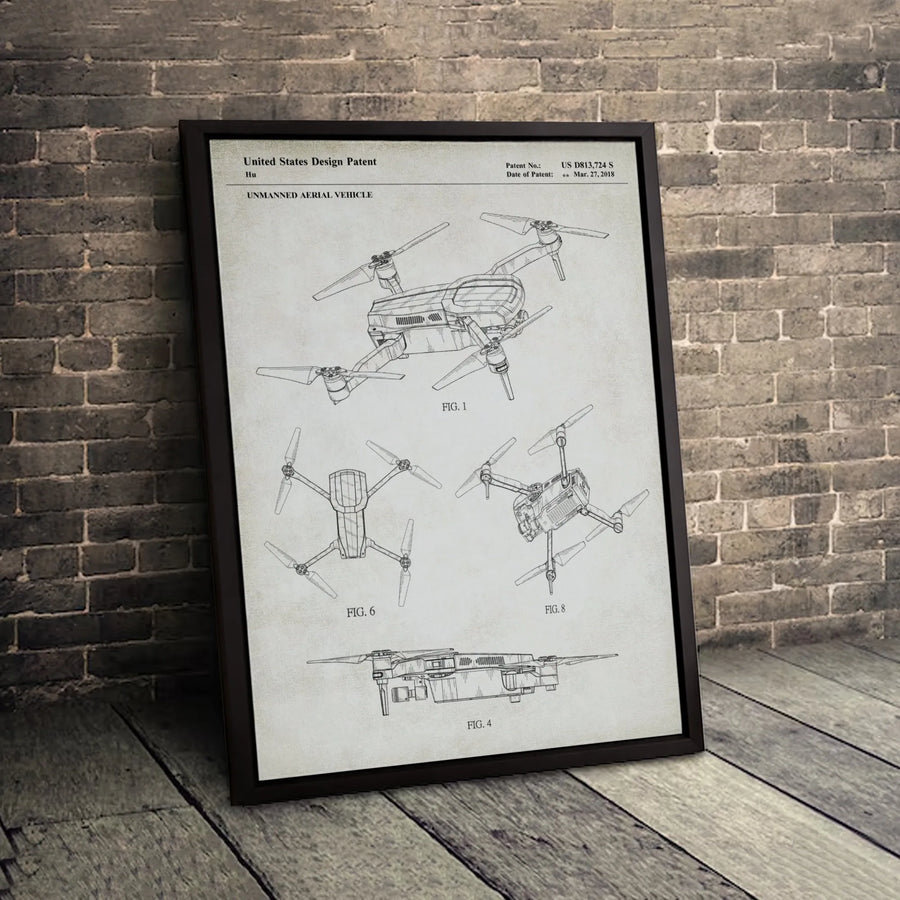 Drone Patent Art Canvas | Unmanned Aerial Vehicle Blueprint | Premium Gallery Wrap Print | Gift for Drone Pilot or Engineer
