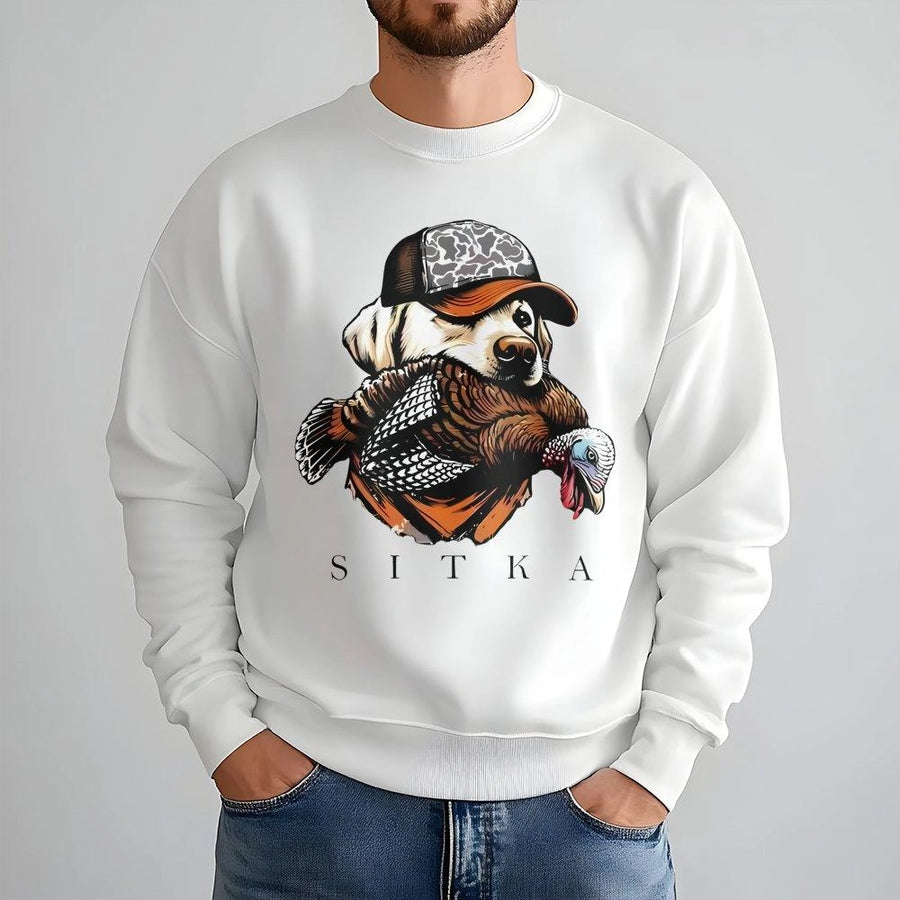 Labrador Retriever Turkey Hunter Sweatshirt | Camo Cap Bird Dog Graphic | Premium Cotton Blend | Gift For Upland Game Hunter