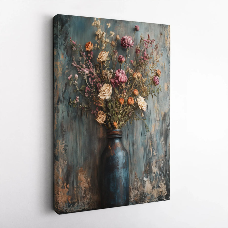 Rustic Dried Flower Bouquet Canvas Wall Art | Vintage Still Life Painting Print | Premium Gallery Wrap Decor | Farmhouse Home & Office Gift