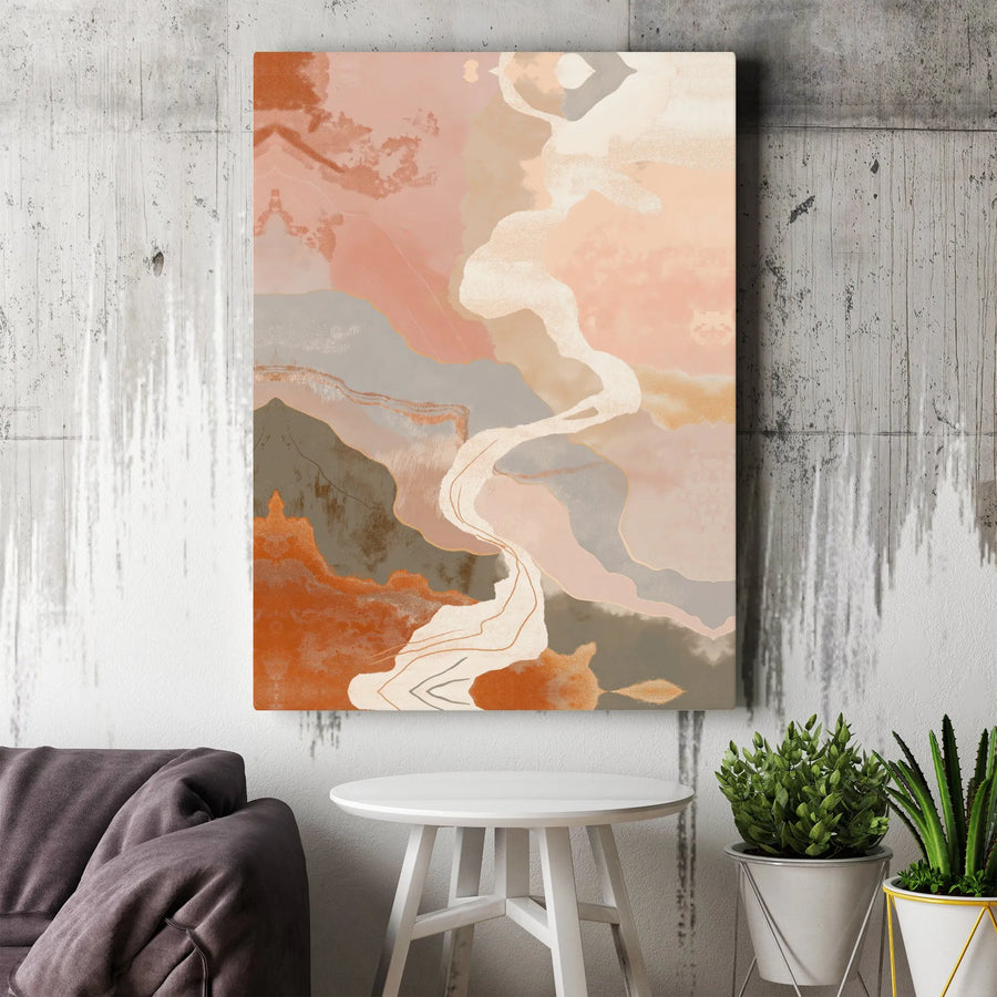 Abstract River Wall Art | Modern Terracotta and Blush Canvas Print | Premium Gallery-Wrapped Decor | Minimalist Living Room Home Gift