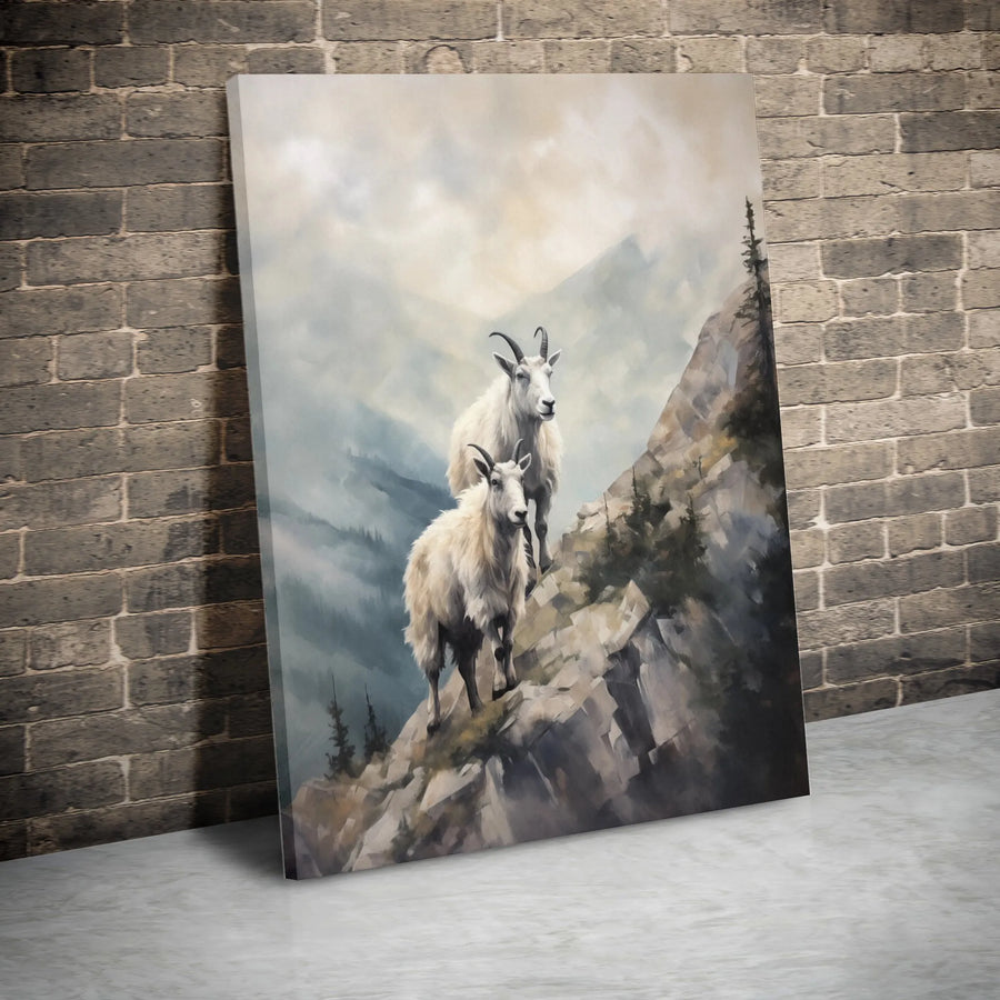 Mountain Goat Wall Art | Realistic Alpine Wildlife Canvas | Gallery-Wrapped Premium Print | Rustic Nature Home Decor Gift