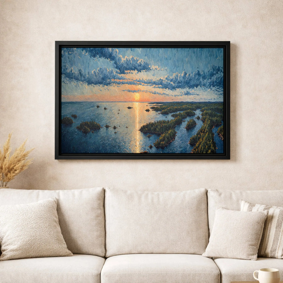 Island Archipelago Sunset Canvas Wall Art | Impressionist Seascape Painting | Premium Gallery-Wrapped Print | Modern Home & Office Decor Gift