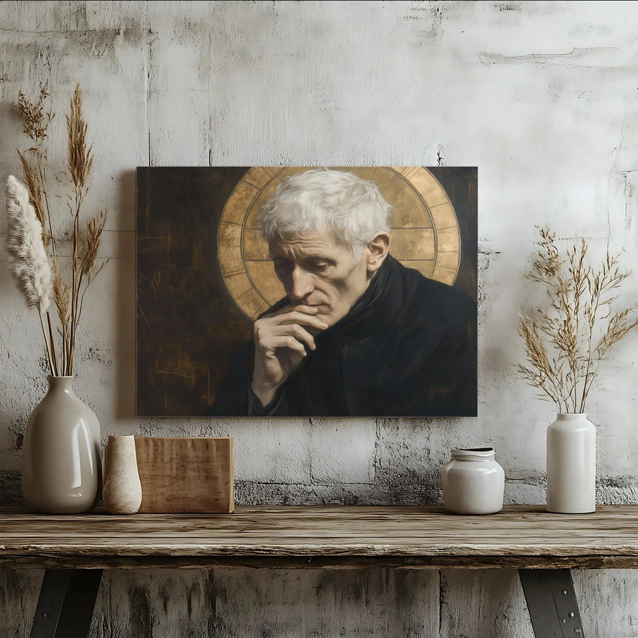 Cardinal John Henry Newman Canvas Wall Art | Pensive Portrait with Golden Halo | Gallery-Wrapped Premium Print | Saintly Home Decor Gift