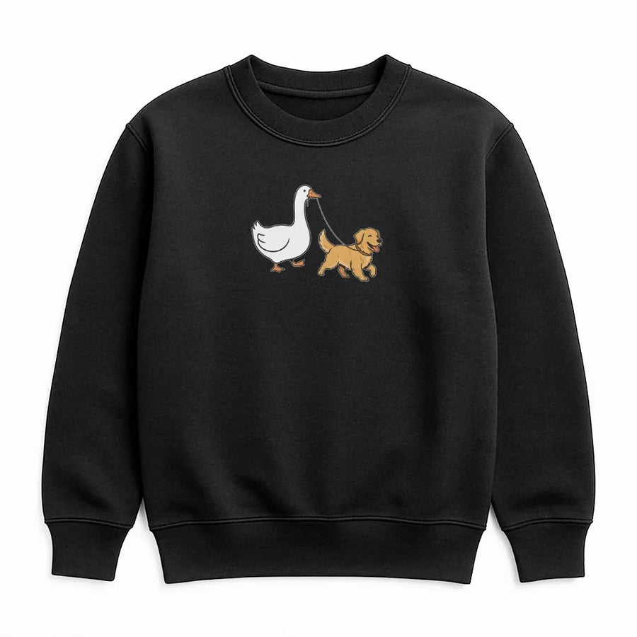 Silly Goose Golden Retriever Sweatshirt | Funny Goose Walking Dog Graphic | Premium Cotton Blend | Gift for Dog Lover