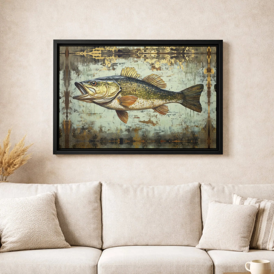 Largemouth Bass Fishing Wall Art | Rustic Farmhouse Fish Painting | Premium Gallery-Wrapped Canvas | Gift for Fisherman & Outdoorsman Decor