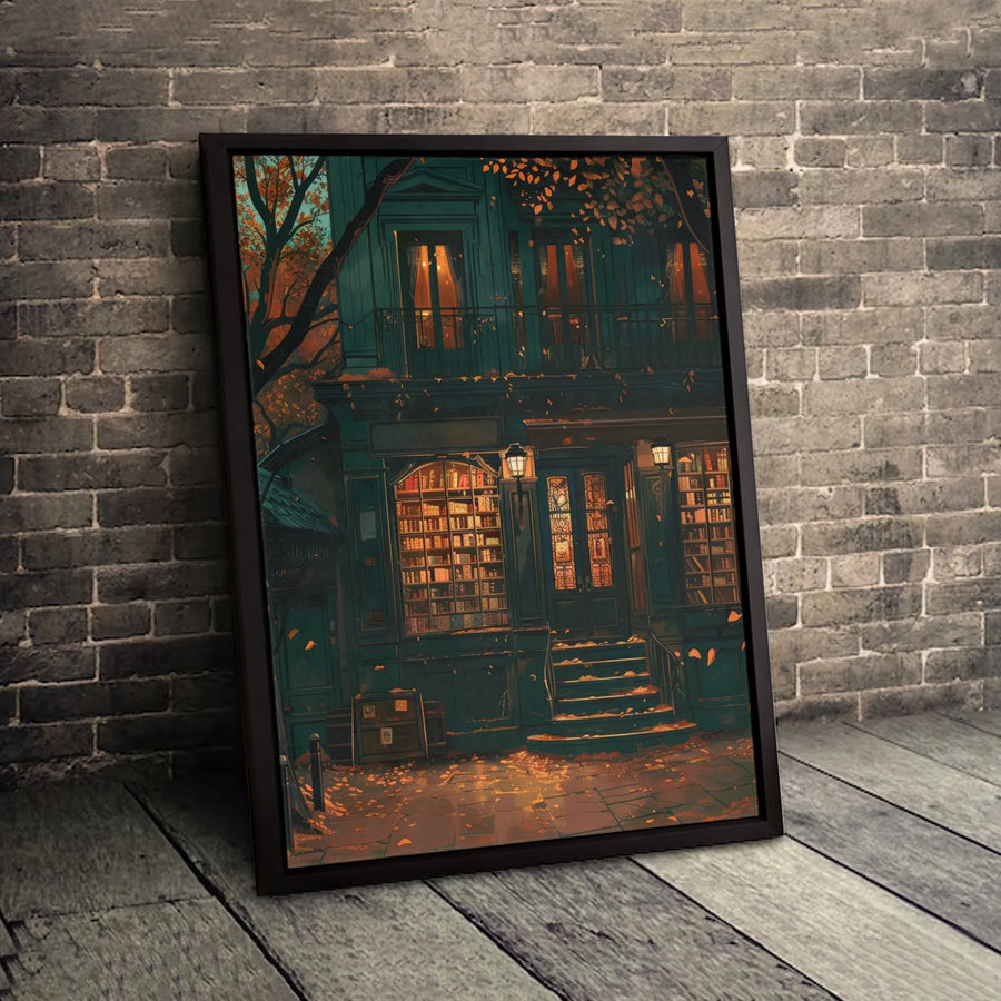 Cozy Bookstore Canvas Print | Autumn Night Library Wall Art | Premium Gallery Wrapped Decor | Gift for Readers and Book Lovers
