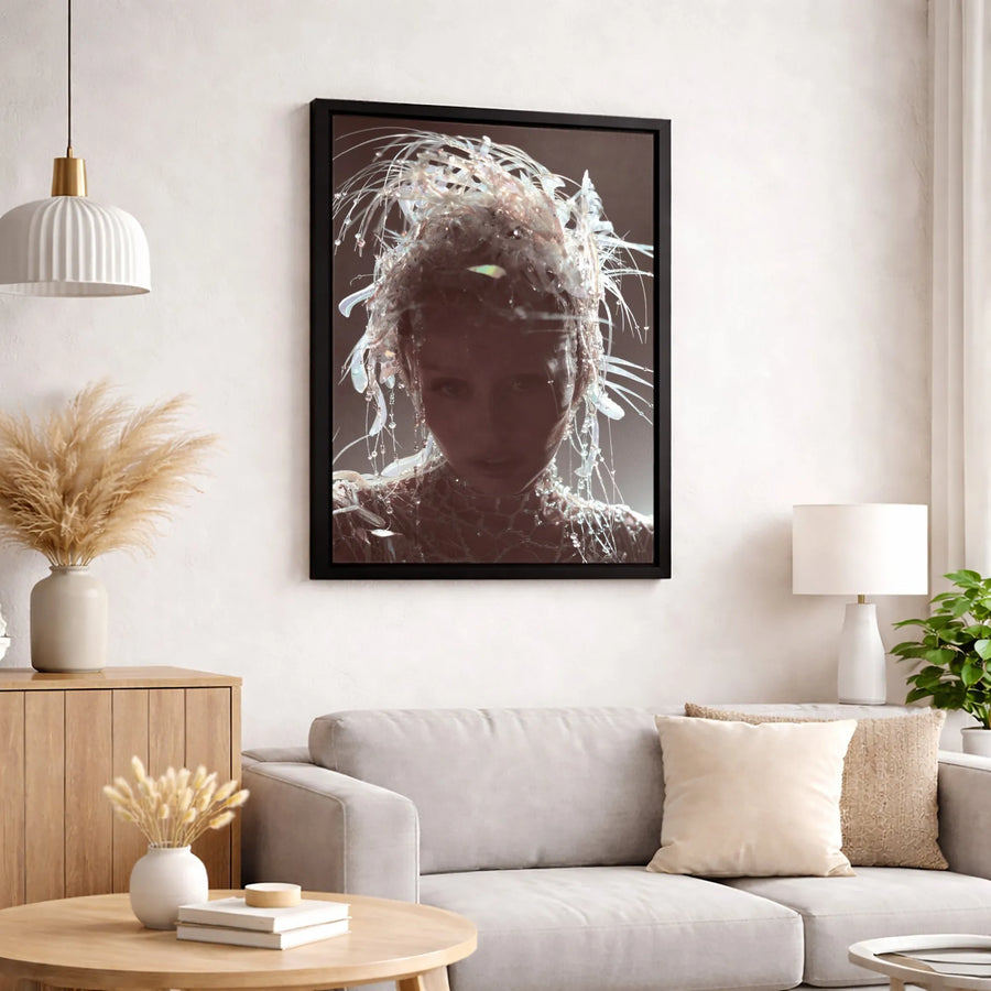 Avant-Garde Portrait Canvas Print | Iridescent Beaded Headpiece Art | Gallery-Quality 1.25" Profile | Modern Aesthetic Wall Decor Gift