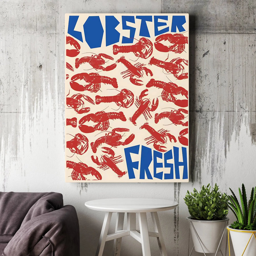 Fresh Lobster Vertical Canvas Print | Retro Seafood Poster Art | Premium Gallery Wrapped Canvas | Kitchen & Restaurant Decor Gift