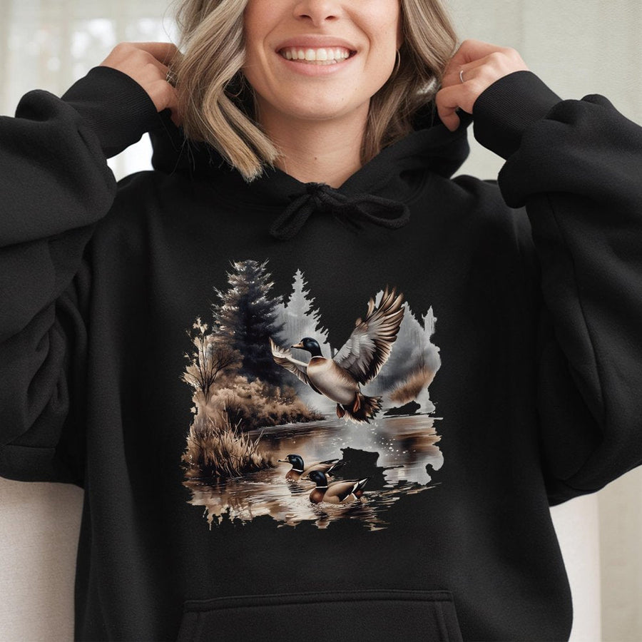 Mallard Duck Hoodie | Vintage Nature Pond Graphic Art | Premium Cotton Blend | Gift for Hunter Bird Watcher Outdoor Enthusiast