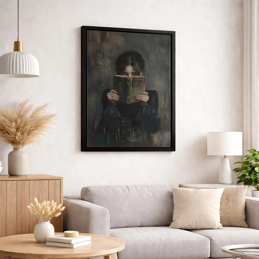 Dark Academia Canvas Print | Woman Reading Antique Book Wall Art | Gallery Quality 1.25" Profile | Moody Literature Lover Gift