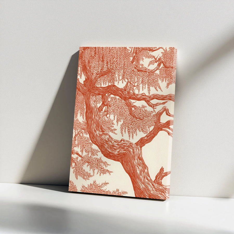 Wisteria Tree Wall Art | Linocut Botanical Illustration | Premium Gallery Wrap Canvas | Nature Inspired Home Decor Gift
