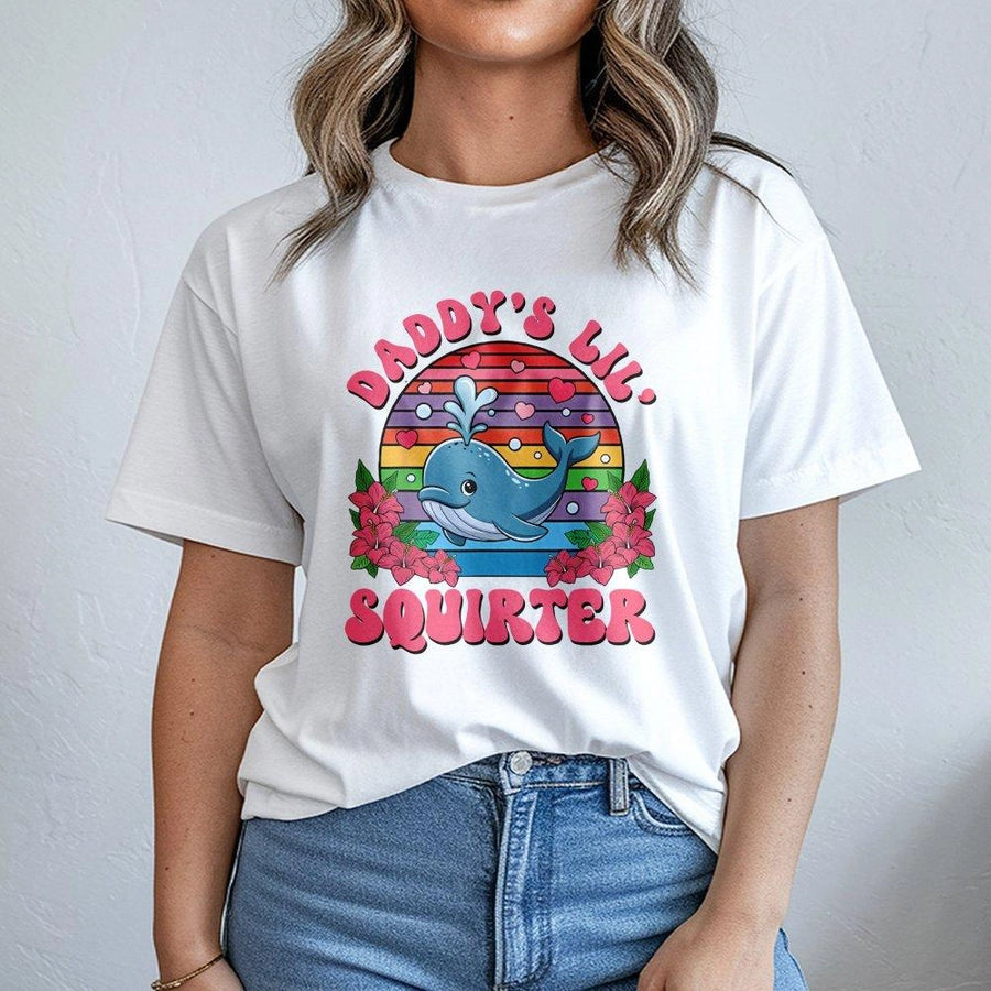 Daddy's Lil Squirter T-Shirt | Funny Whale Graphic Tee | Premium 100% Cotton | Humorous Gift for Dad or Couples