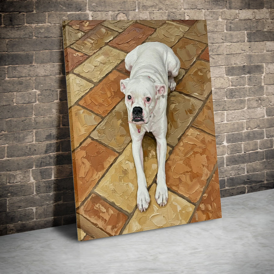 White Boxer Dog Canvas Art | Textured Pet Portrait Painting Print | Premium Gallery Wrapped Wall Decor | Gift for Boxer Owner
