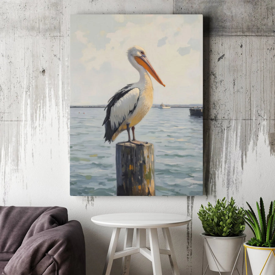 Pelican Coastal Wall Art | Nautical Bird Painting on Canvas | 1.25 Inch Gallery Wrap | Beach House Decor and Nature Lover Gift