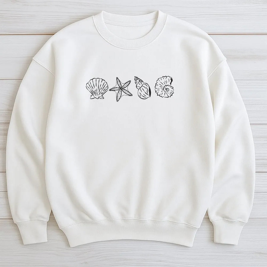 Coastal Seashell Sweatshirt | Minimalist Beach Graphic Line Art | Premium Cotton-Blend Sweatshirt | Gift for Ocean Lovers