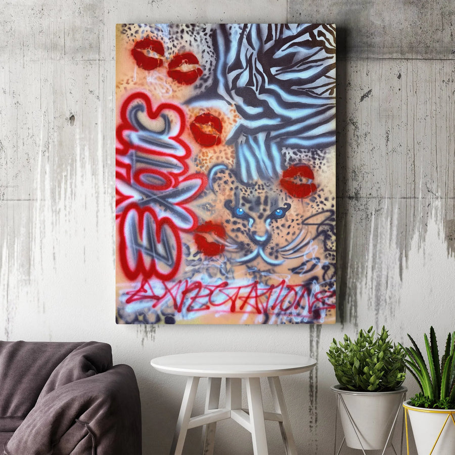 Exotic Expectations Canvas Art | Leopard Zebra Graffiti Wall Decor | Gallery Wrapped Premium Print | Bold Aesthetic Urban Home Decor Gift