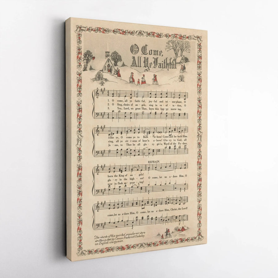 O Come All Ye Faithful Christmas Hymn Canvas | Vintage Sheet Music Wall Art | Premium Gallery Wrap Decor | Religious Holiday Gift for Home