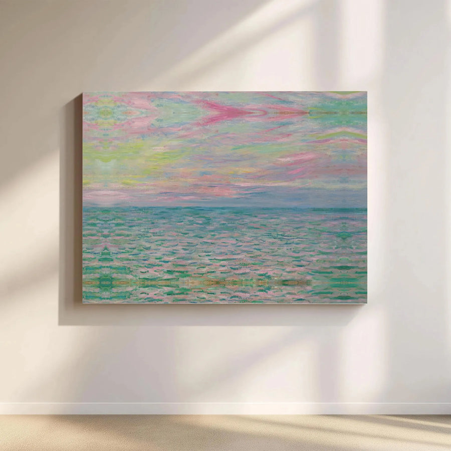 Impressionist Seascape Canvas Art | Pastel Ocean Sunset Painting | Premium Gallery Wrapped Print | Living Room Coastal Wall Decor Gift