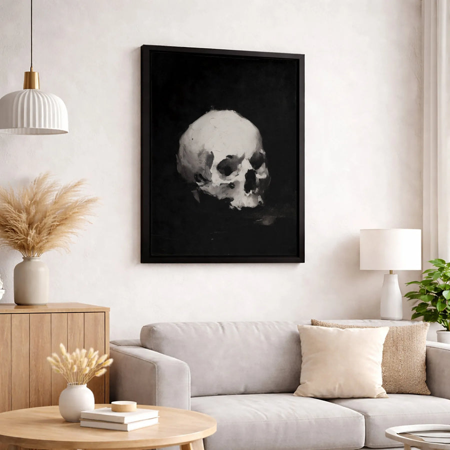 Skull Canvas Wall Art | Painterly Black and White Human Skull Print | 1.25-Inch Thick Premium Gallery Canvas | Gothic Home Decor & Office Art
