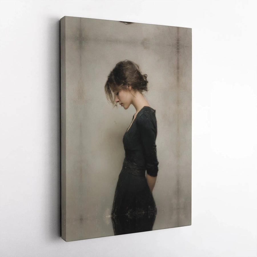 Melancholy Woman Portrait Canvas | Moody Figurative Oil Painting Style | Premium Gallery Wrap 1.25" Profile | Elegant Fine Art for Home Decor
