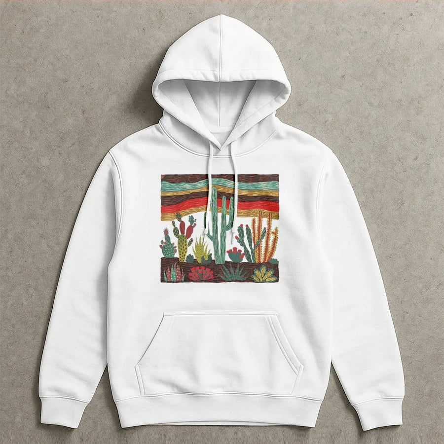 Retro Desert Cactus Hoodie | Southwest Boho Botanical Graphic | Premium Soft Cotton Tee | Unique Plant Lover Gift