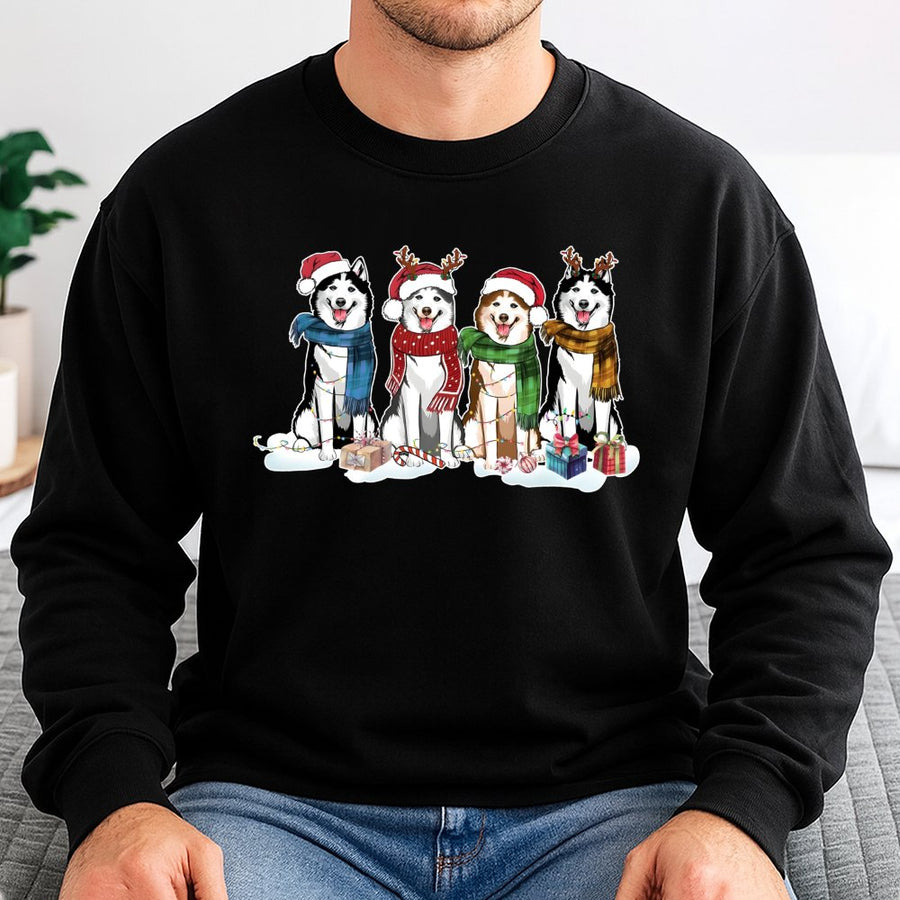 Husky Christmas Sweatshirt | Cute Festive Dogs Graphic | Soft Cotton Blend Crewneck | Holiday Gift For Dog Lovers & Husky Owners