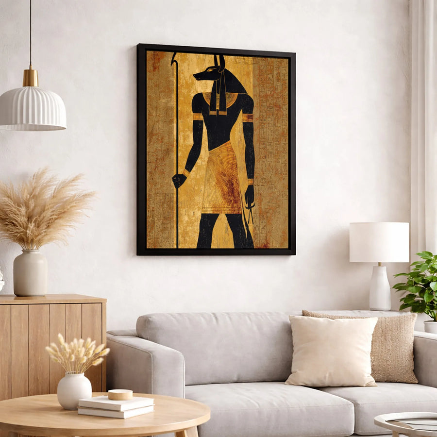 Anubis Egyptian God Canvas Wall Art | Golden Hieroglyphics Mythology Print | Gallery-Quality 1.25" Profile | History Lover Office Gift