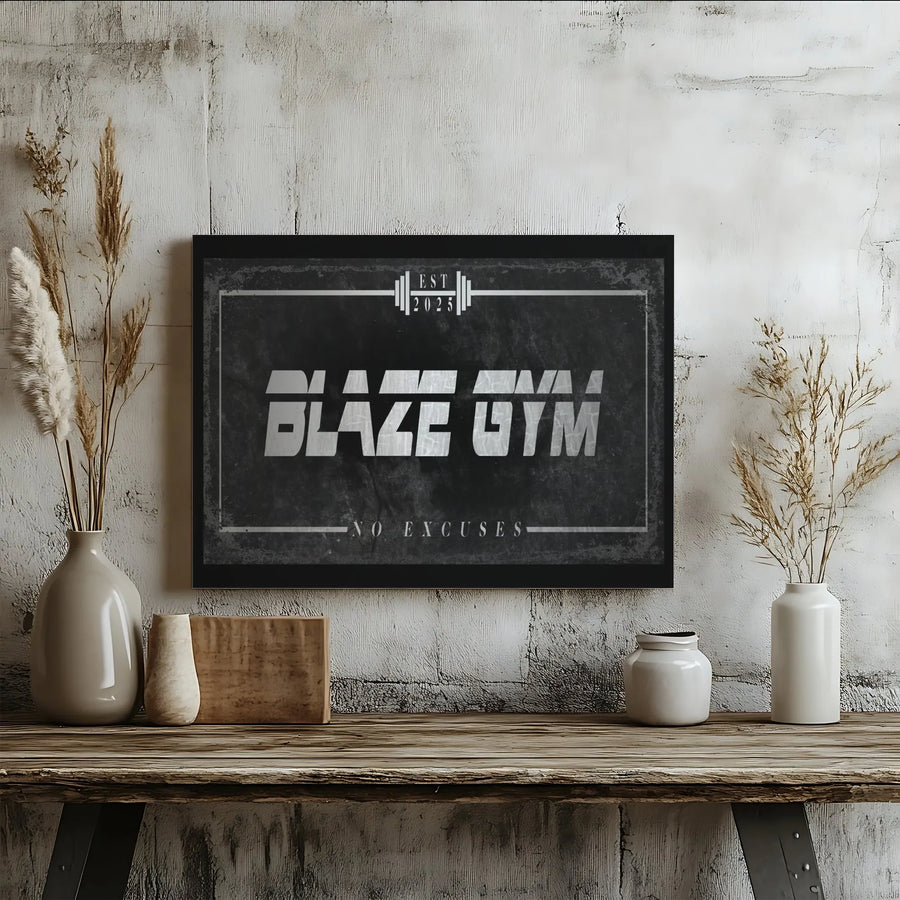 Gym Motivational Wall Art | No Excuses Fitness Quote with Barbell Logo | Premium Gallery Wrap Canvas | Home Office & Garage Gym Decor